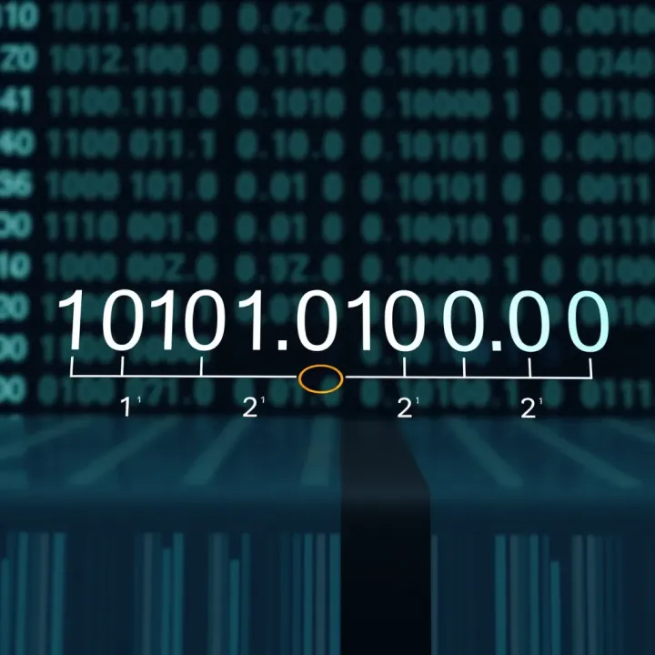 Visual representation of binary digits arranged in a sequence with place values indicated