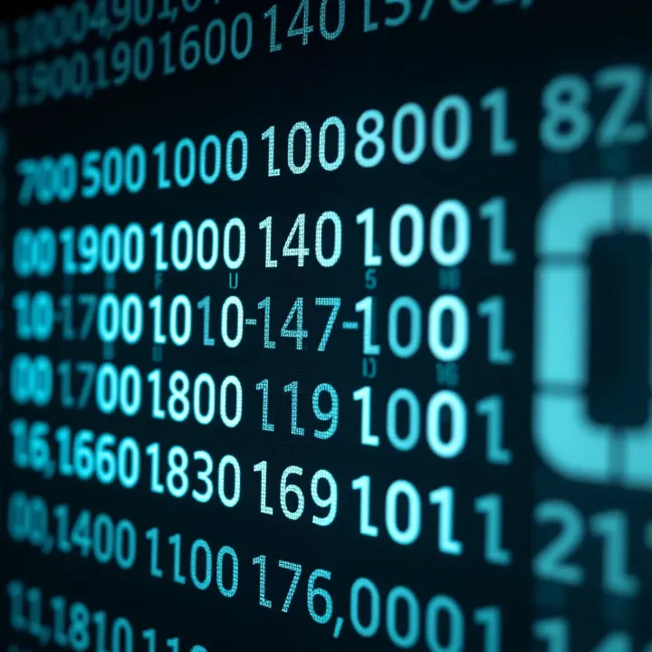 Visual showing the conversion of binary numbers into decimal and hexadecimal formats in a computing context