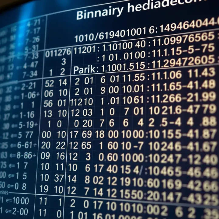 Table comparing binary values with their corresponding hexadecimal symbols for easy reference