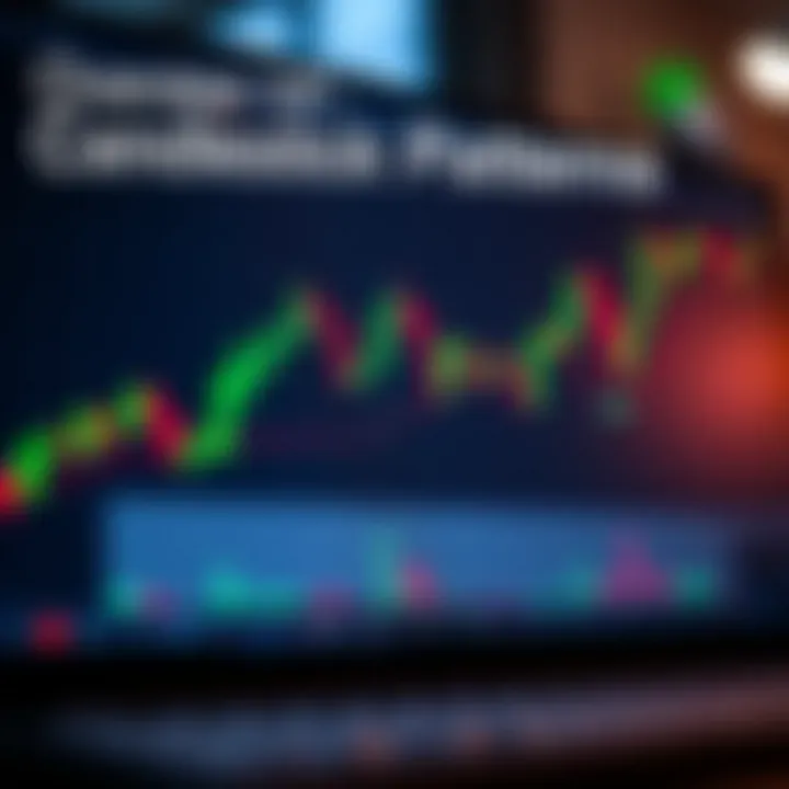 Diagram illustrating various common candlestick patterns with their shapes and color coding on a trading chart