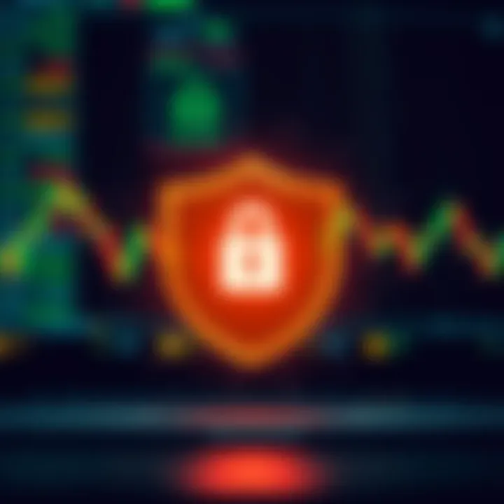 Conceptual graphic of secure online trading with shield and currency symbols representing safety in binary options trading