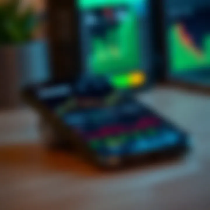 Mobile phone screen displaying a user-friendly trading app interface with charts and market data