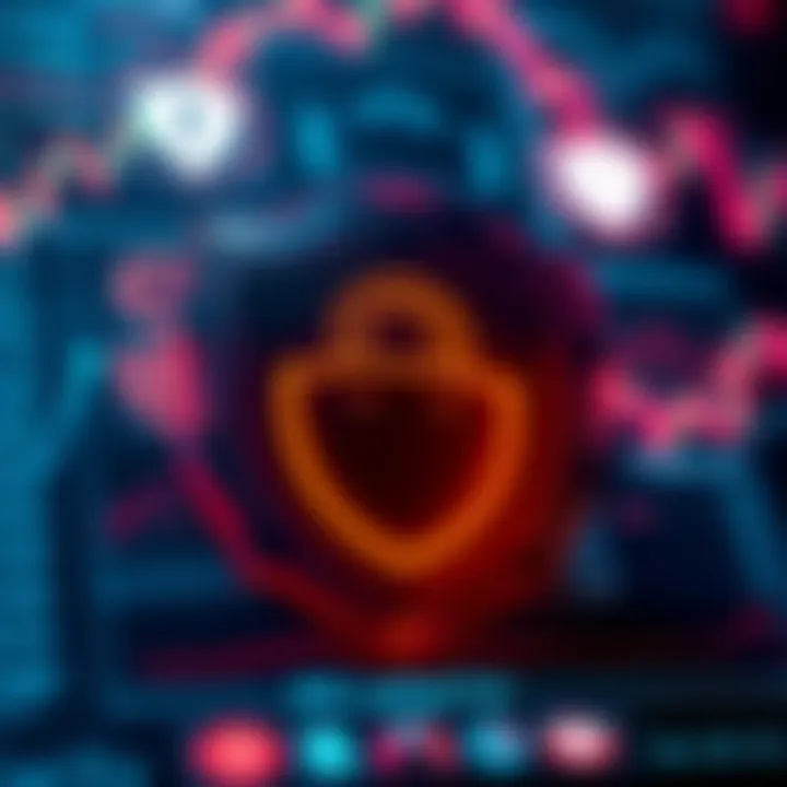 Illustration of a secure cryptocurrency trading platform interface with security icons and digital shields