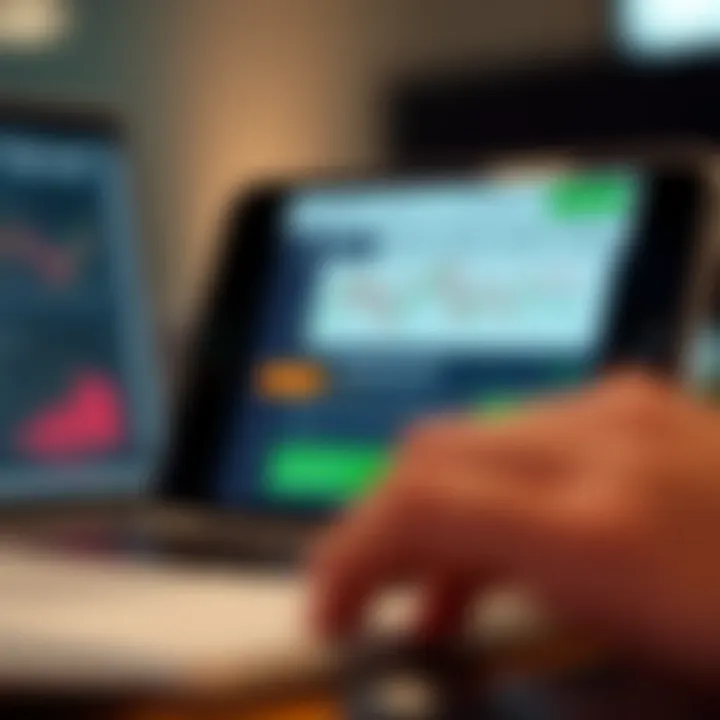 Mobile device showing an interactive trading app interface with charts and free real money offer