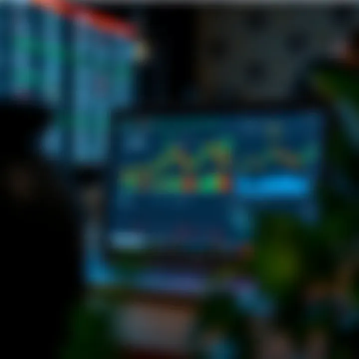 Interactive Cryptocurrency Trading Platform Dashboard A laptop screen showing a digital cryptocurrency trading platform with charts and graphs