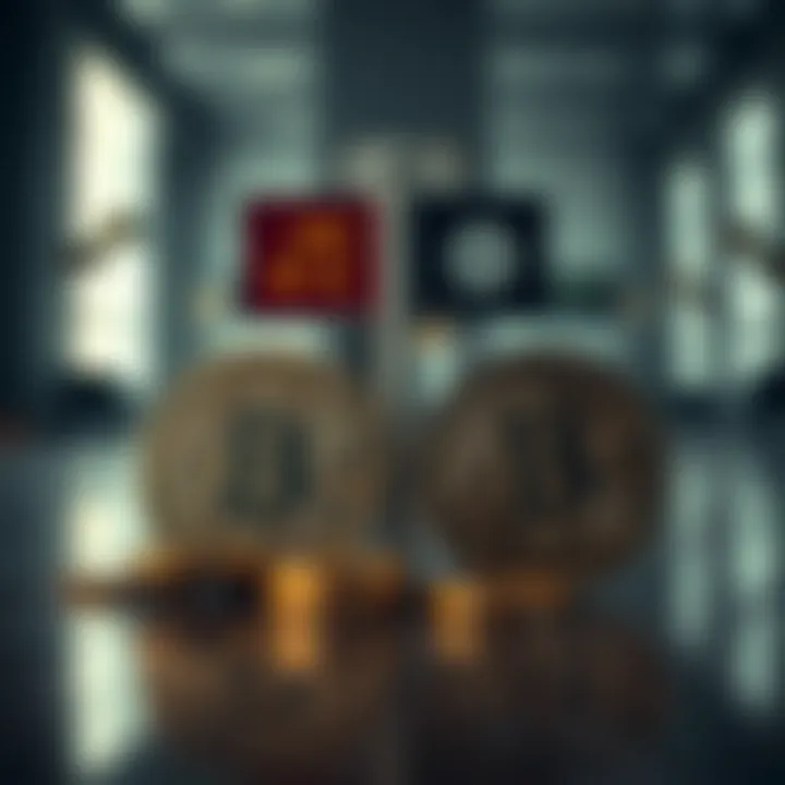 Conceptual illustration of halal and haram signs with crypto coins