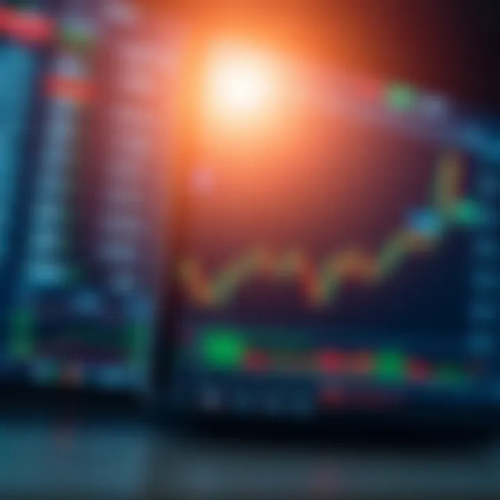 Illustration showing a digital trading platform displaying forex currency pairs and market charts