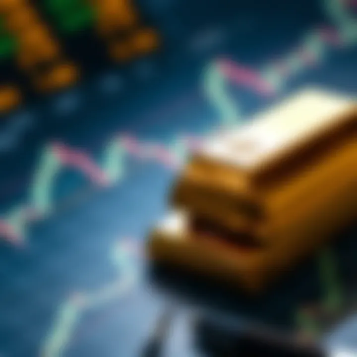 Close-up view of gold bars stacked neatly on a financial chart displaying market trends