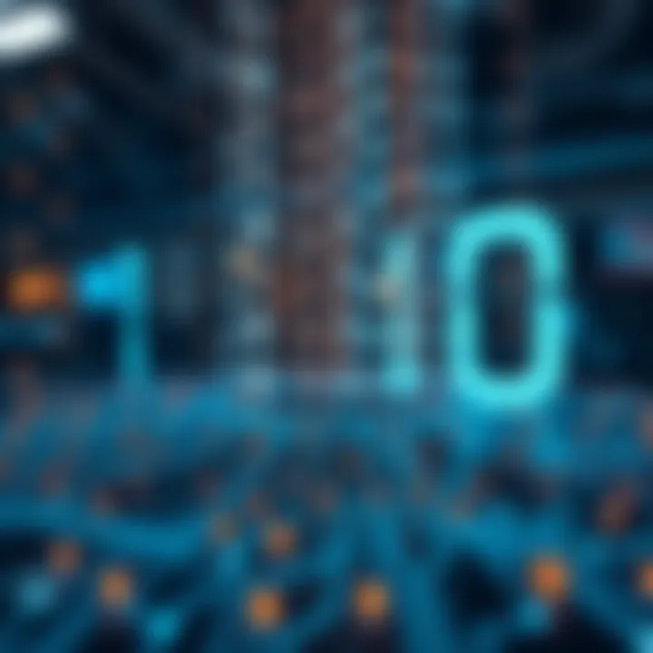 Graphic showing binary code flowing through digital circuits to represent data transmission