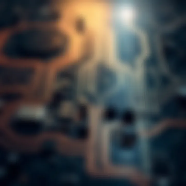 Visual representation of a digital circuit board emphasizing the flow of binary data signals