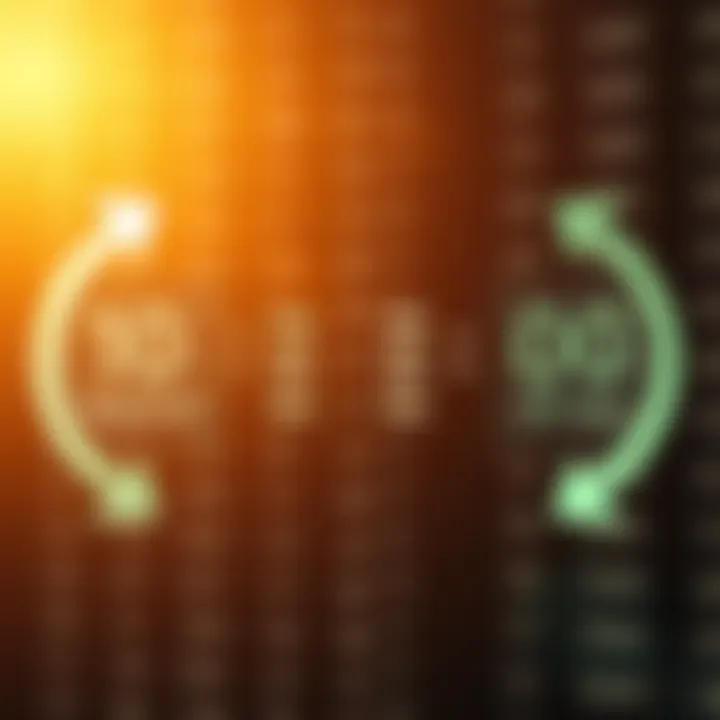 Diagram showing conversion between binary and decimal number systems with arrows