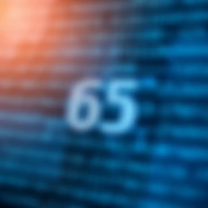 Diagram showing binary digits representing decimal sixty-five