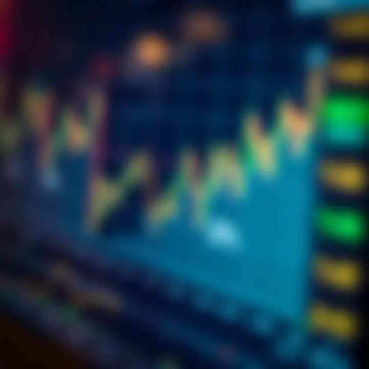 Chart showing currency exchange rate fluctuations in forex market