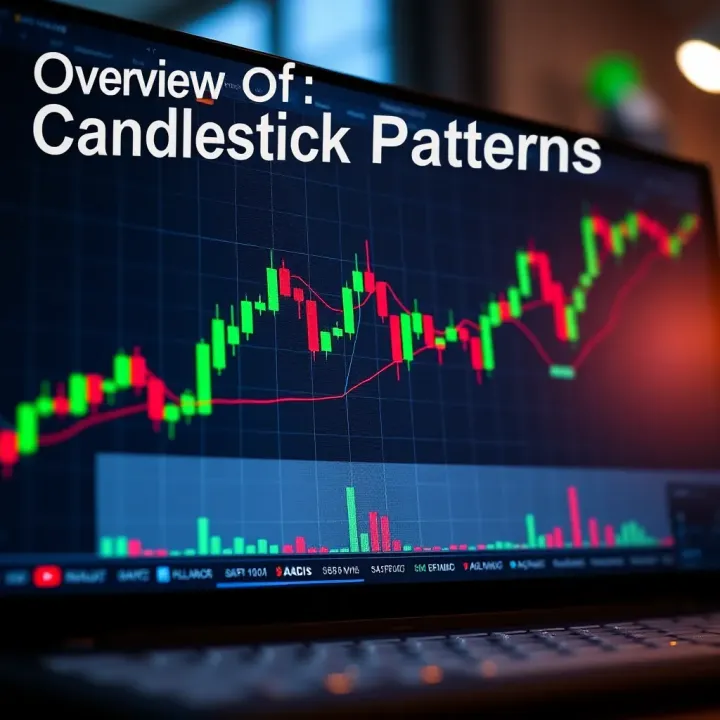 Diagram illustrating various common candlestick patterns with their shapes and color coding on a trading chart
