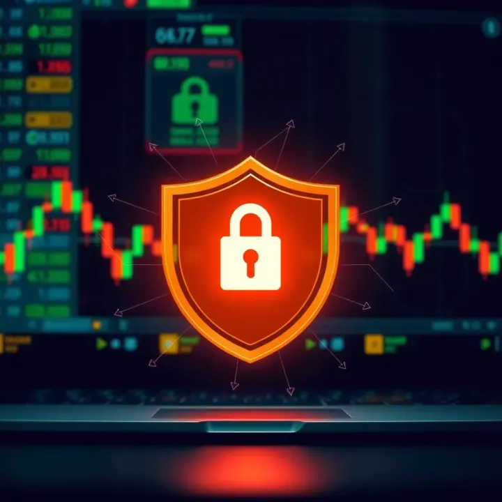 Conceptual graphic of secure online trading with shield and currency symbols representing safety in binary options trading