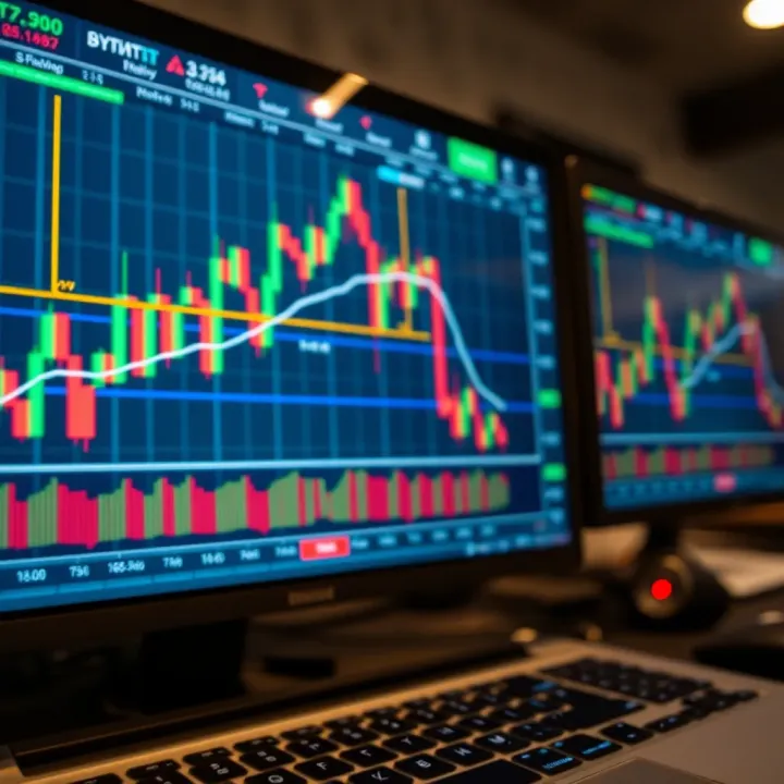 Illustration of a digital trading platform interface showing binary options charts and trading signals