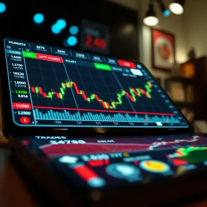 Forex Trading App User Interface Displaying Currency Charts User interface of a forex trading app showing currency charts and trading options