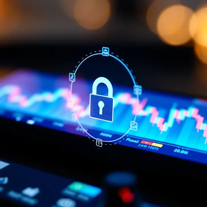 Secure digital lock symbol overlaid on a smartphone screen indicating app security features