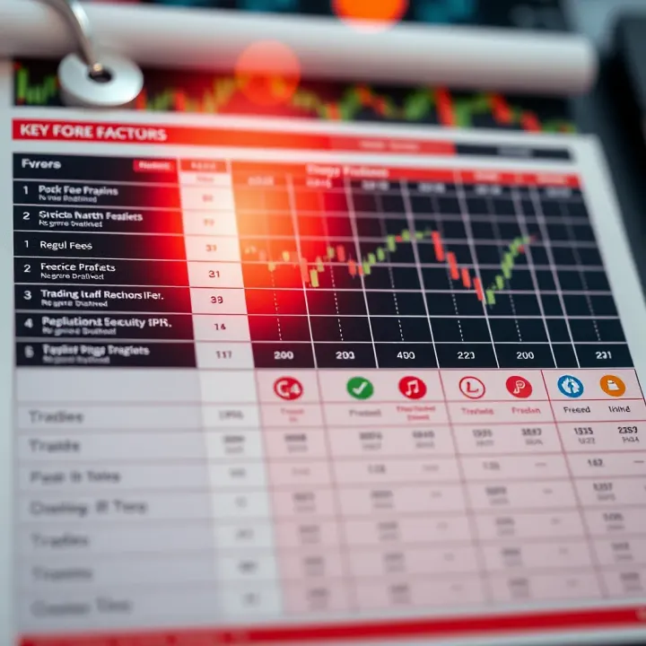 Forex Broker Comparison Chart Featuring Key Trading Factors Comparison chart showing forex broker features including fees, regulation, and payment options