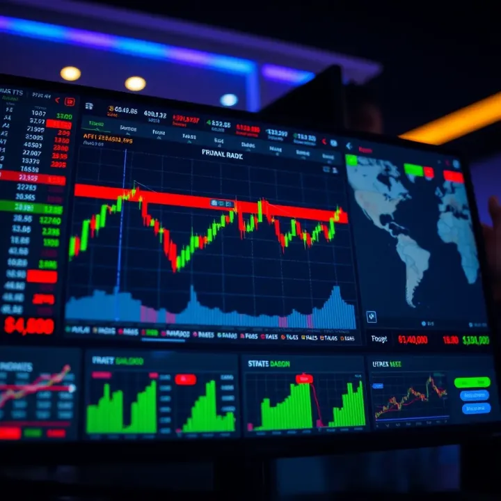 Dashboard of a binary options trading platform showing various financial instruments and trading options