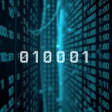 Binary digits sequence transforming into text characters