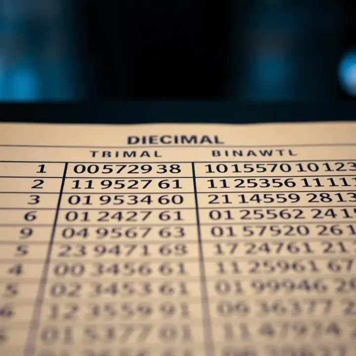 Chart comparing decimal numbers with their corresponding binary codes