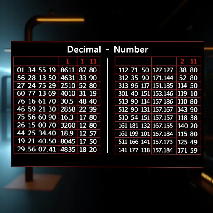 Chart showing comparison of decimal and binary number systems with positional values