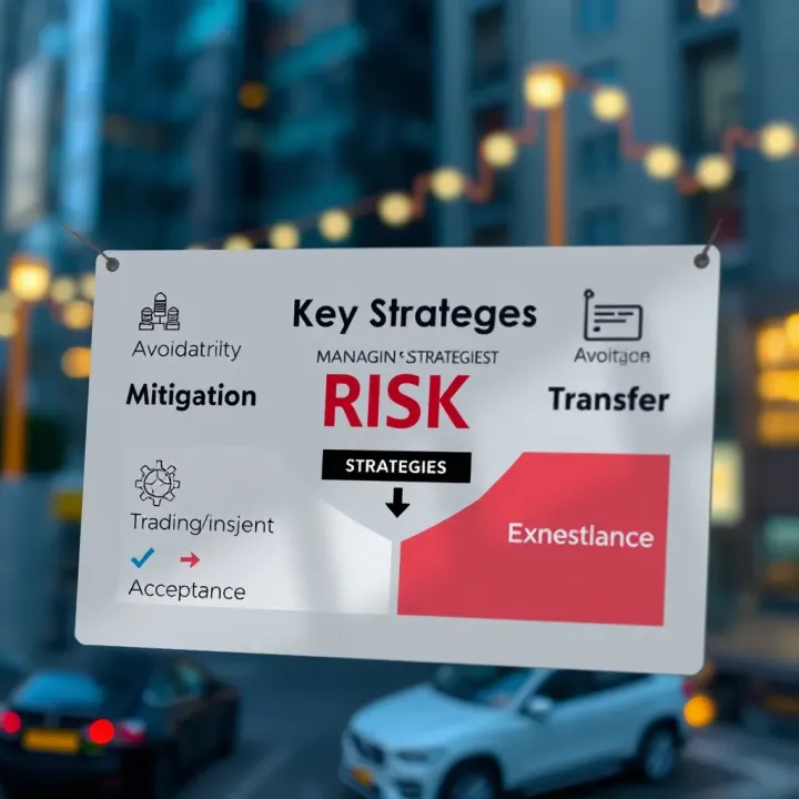 Diagram showcasing risk response strategies including avoidance, mitigation, transfer, and acceptance