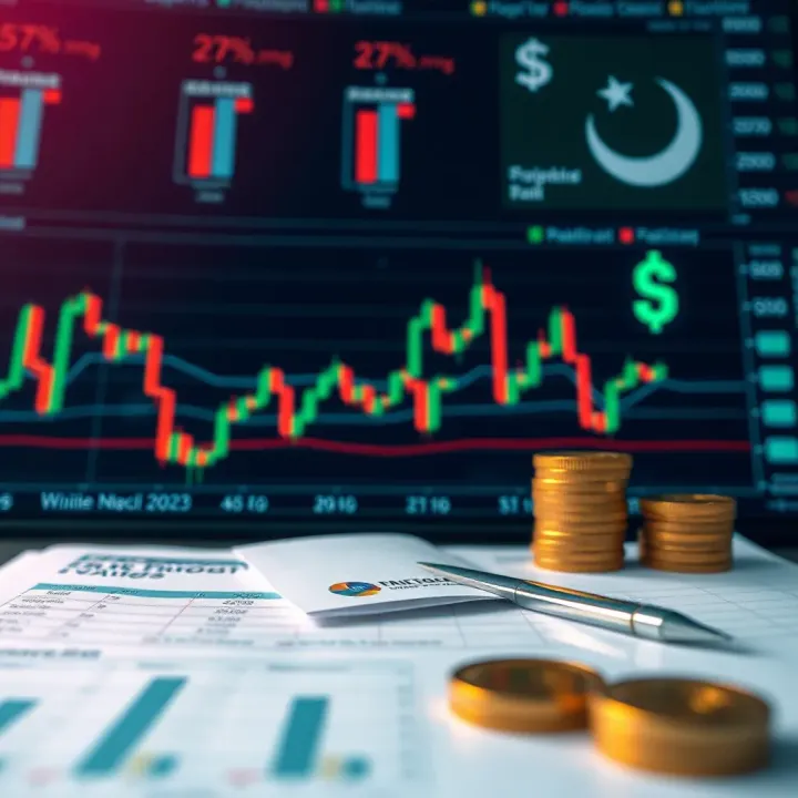 Risk management concepts illustrated with graphs and currency symbols relevant to the Pakistani market