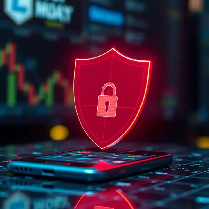Security Features in Forex Trading Applications Illustration of security shield protecting forex trading data on smartphone