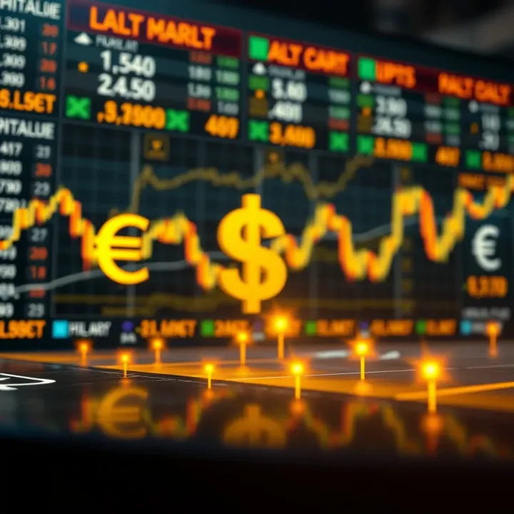 Abstract representation of forex market with currency symbols and Shariah compliance icons