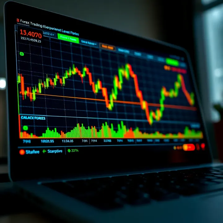 Forex trading charts displayed on a laptop screen with financial data and currency pairs