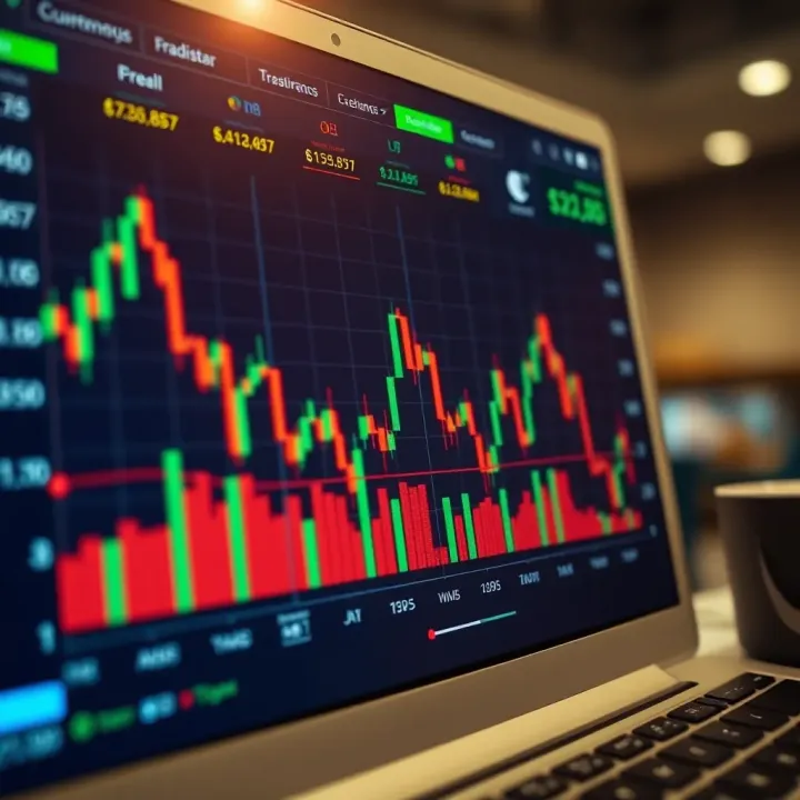 Chart showing currency exchange trends with financial data in a digital trading platform