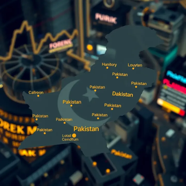 Map of Pakistan with highlighted financial districts representing forex market activity