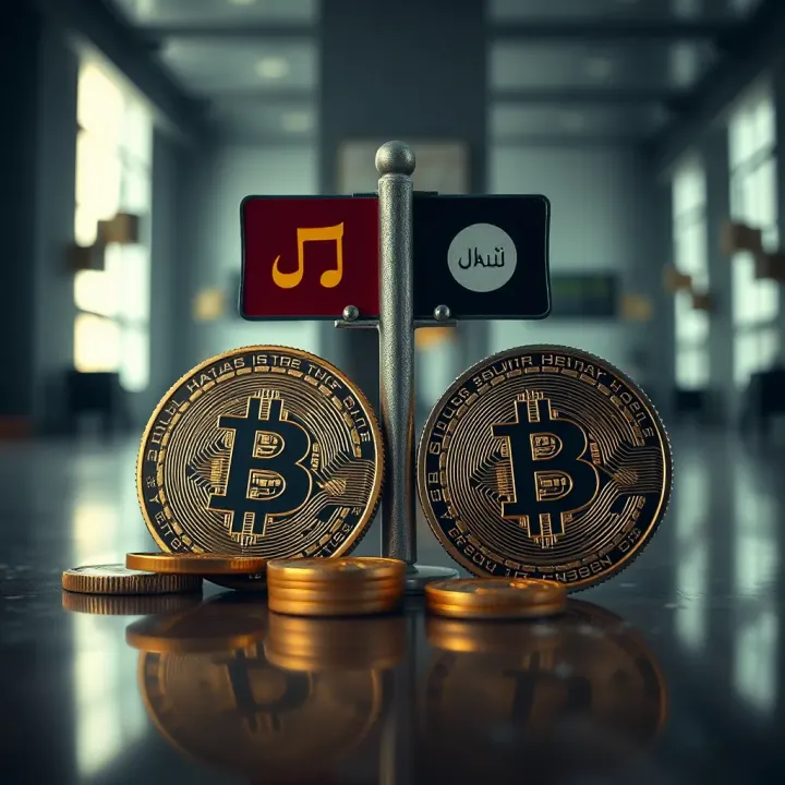 Conceptual illustration of halal and haram signs with crypto coins