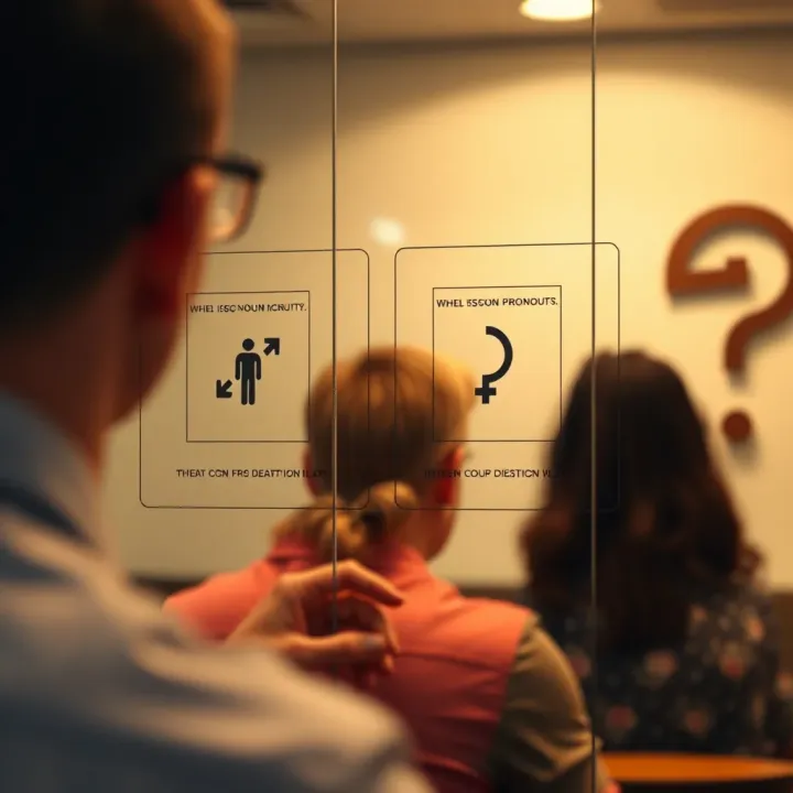 Illustration showing inclusive pronouns and symbols promoting respect for varied gender identities