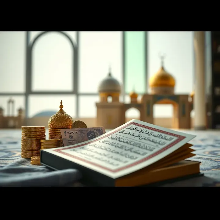 Illustration representing Islamic finance principles with currency exchange symbols and a Quran