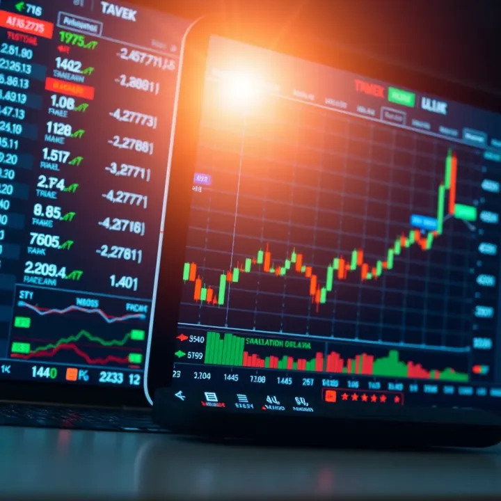 Illustration showing a digital trading platform displaying forex currency pairs and market charts