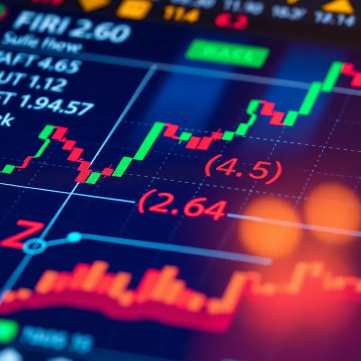 Close-up of a financial chart showing currency exchange rates and Islamic finance symbols