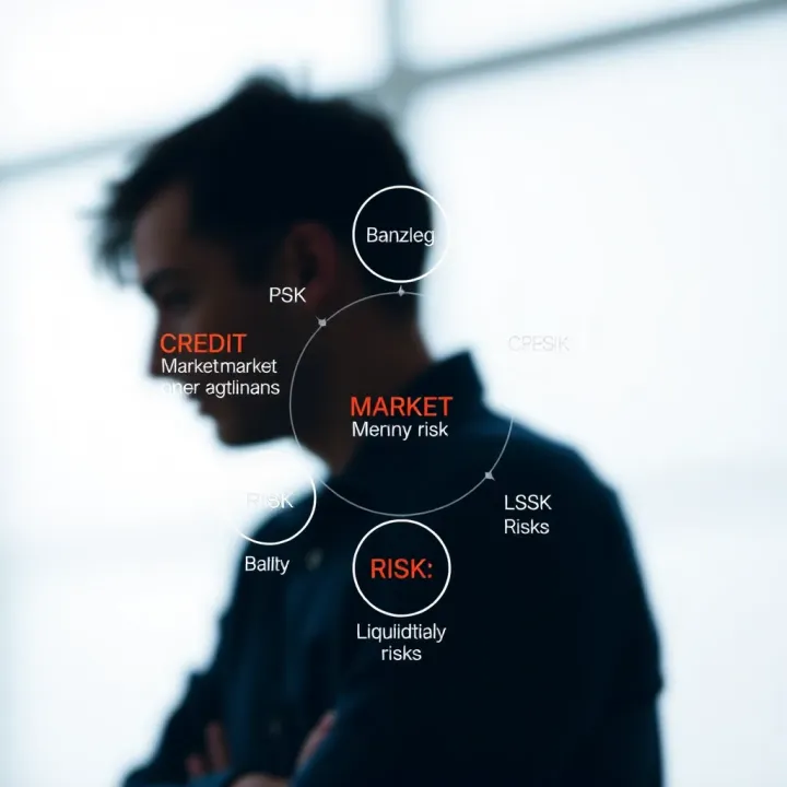 Diagram illustrating different types of risks faced by banks including credit, market, operational, and liquidity risks
