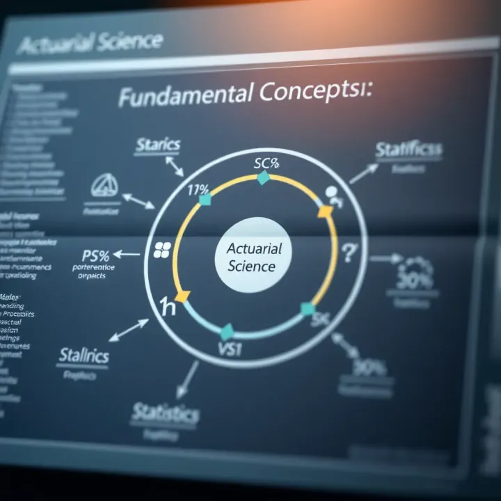 Diagram illustrating key actuarial science concepts including probability, statistics, and financial modeling