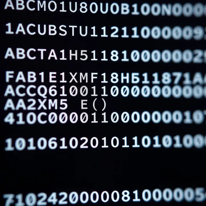 Diagram illustrating the ASCII table with characters and their corresponding binary codes