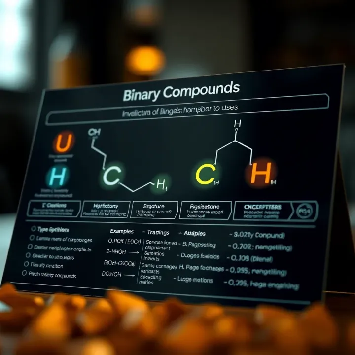 Chart illustrating types of binary compounds with examples and their chemical structures