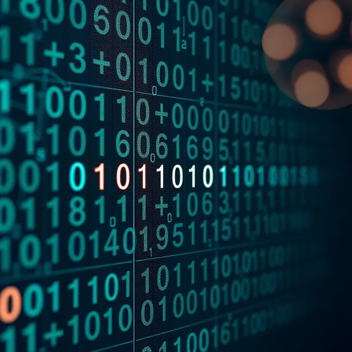 Diagram illustrating the binary numeral system with zeros and ones representing digital data