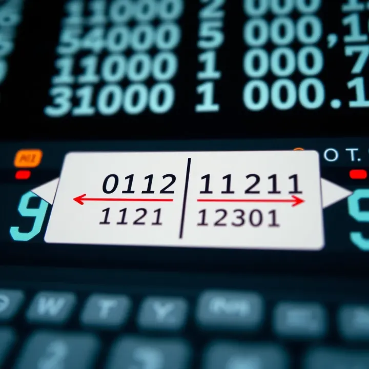 Diagram illustrating the division of binary numbers with arrows indicating subtraction and shifting operations