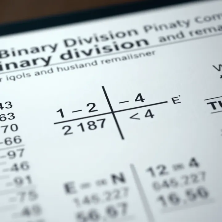 Detailed diagram showing binary division example with quotient and remainder
