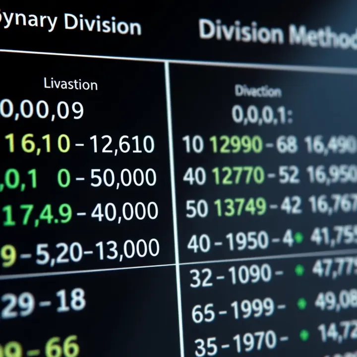 Comparison chart illustrating differences between binary and decimal division methods
