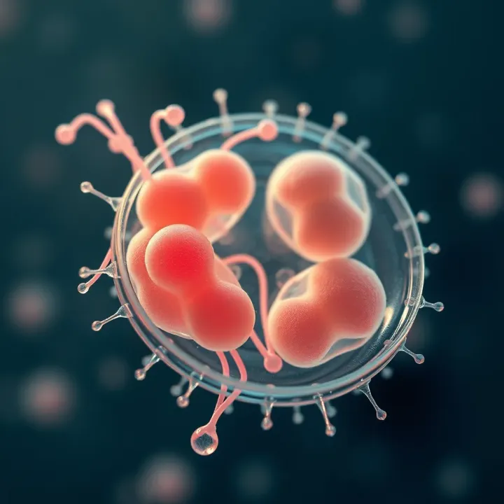 Microscopic view of single-celled organisms undergoing reproduction through binary fission