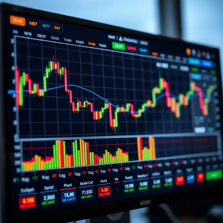 Chart displaying fluctuating binary options trading signals on a digital screen