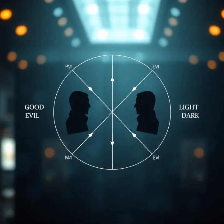 Diagram illustrating the concept of binary opposition with contrasting pairs such as light and dark, good and evil